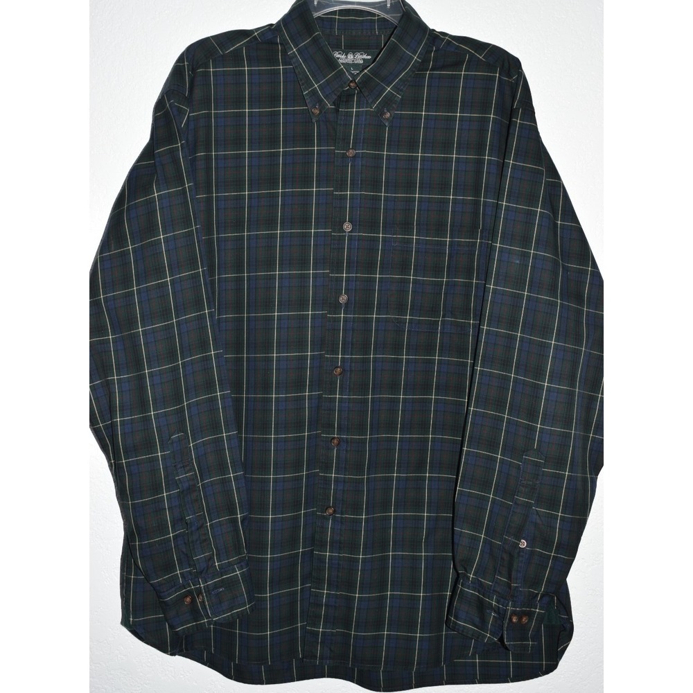 Brooks Brothers Country Club LARGE Men Button Down Shirt Long Slv Green Plaid